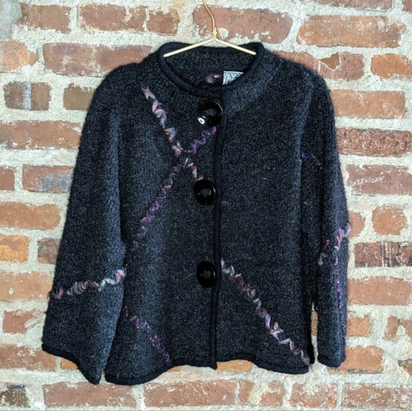 Curio XL (1X) Gray Knit Sweater w/ Colorful Large Stitch Accents & Giant Buttons - Picture 1 of 9